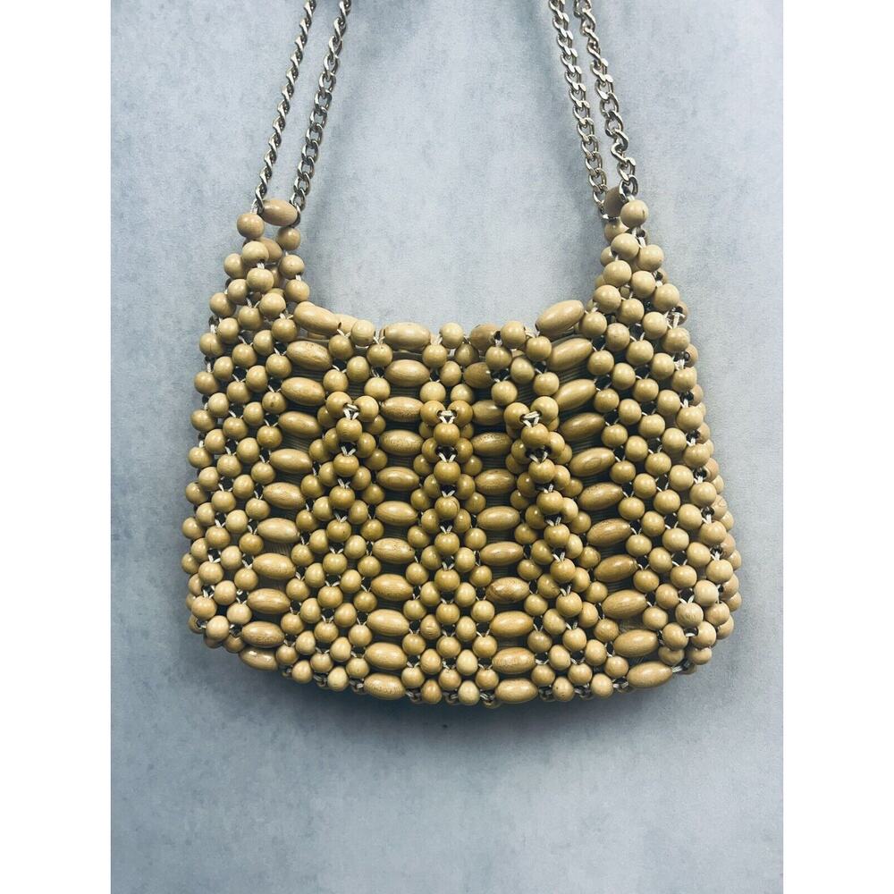 Vintage 1960’s Wooden Bead Handbag Purse Chain Strap Made in Japan An Exclusive - Picture 7 of 13